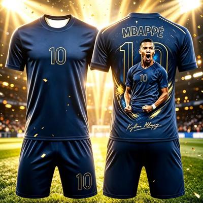 Sommer Heißer Verkauf Mode Neu Mbappe # 10 Fußball Kurzarm T-Shirt und Shorts Set Atmungsaktiv Bequem Familie Kinder T-Shirts