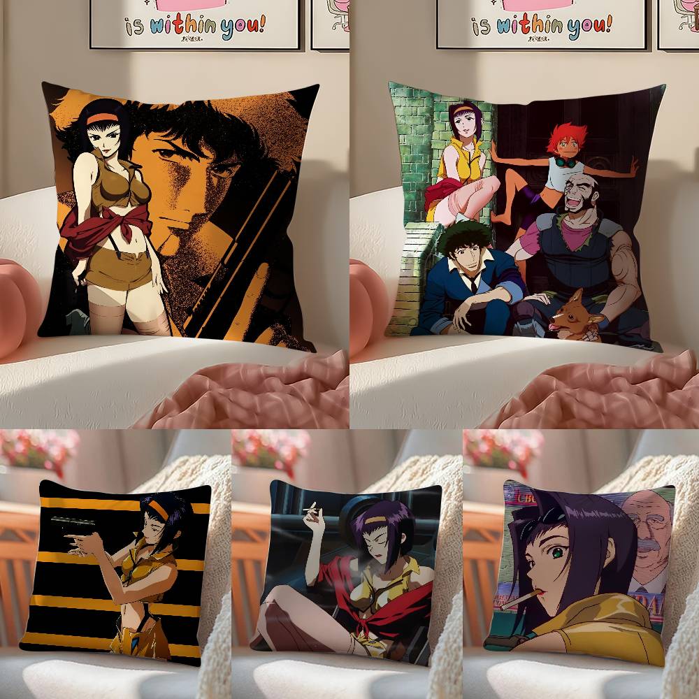 Anime Cowboy Bebop-Girl Cool Pillow Case Comfort Sofa Bed Silky elegant Invisible zipper Decorative cushion cover