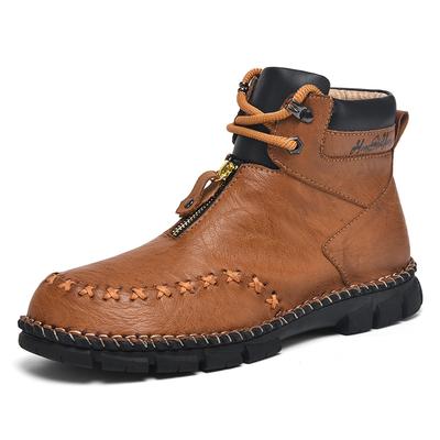 Fashion Men Boots Autumn Winter New Handmade High-top Casual Shoes Outdoor Non-slip Hiking Men Shoes Leather Male Motorcycle Boots Trave