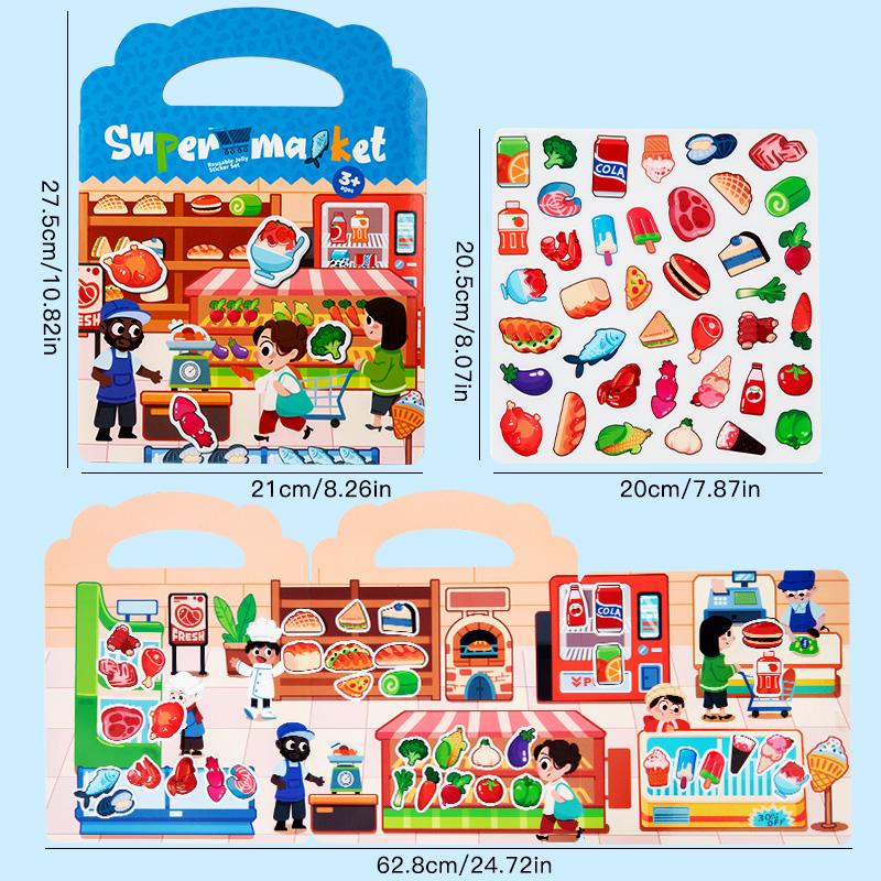 3-Reusable Cartoon Sticker Book for Kids Multiple Scenes DIY Puzzle Game Educational Learning Classic Toys for Child Age \ Gifts