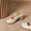 Ji high heels women's new Mary Jane shoes platform soled round head small leather shoes versatile thick heel single shoes