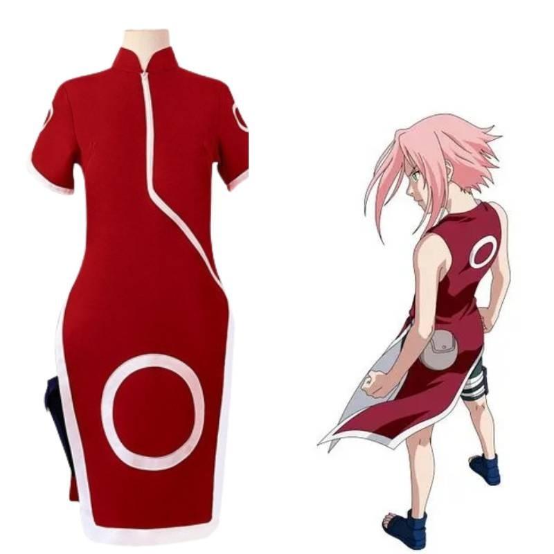 Costume Cosplay di Alta Qualità Haruno Sakura Unisex Abito Cheongsam Rosso Gioco di Ruolo Anime