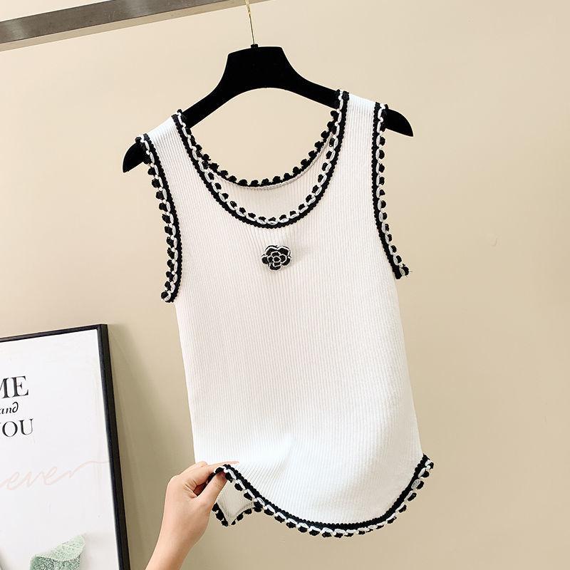Fashionable Chic Summer New Vest Women's Spliced Round Neck Printed Embroidery Loose All-match Sleeveless Camisole T-shirts Tops