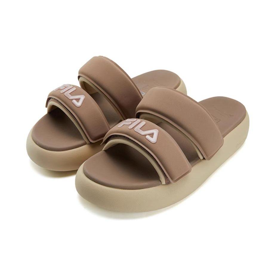 Fila Donut Velcro Fashion Versatile Comfortable Durable Antibacterial Slide Sandals Women Sandals Brown Yellow F12W421505FBS