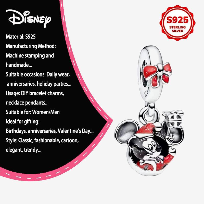 New Disney 925 Silver Winnie & Stitch Charms for Bracelet Necklace DIY Jewelry Gifts Holiday Party