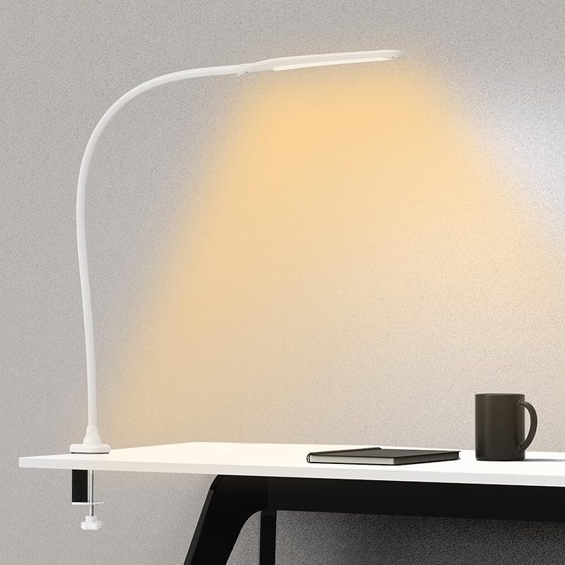 YOUKOYI Desk Lamp with Clamp, Swing Arm Lamp, Flexible Gooseneck Architect Table Lamp - Stepless Dimming, 3 Color Modes, Touch Control, 9W, 1050LUX