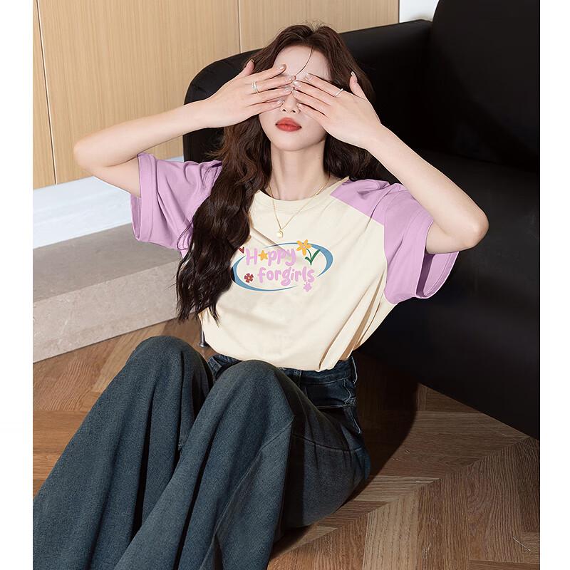 TonLion 2025 Summer Women s Raglan Sleeve Printed T-Shirt L