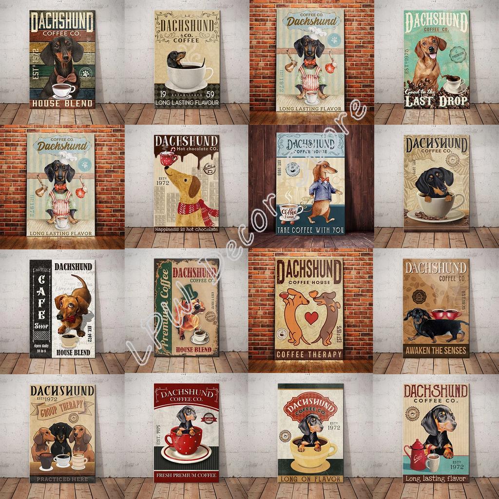 Dachshund Tin Metal Sign Coffee Poster Gift Wall Art for Cafe Kitchen Coffee Corner Coffee Pot for Men Women Xmas Gift 8x12inch