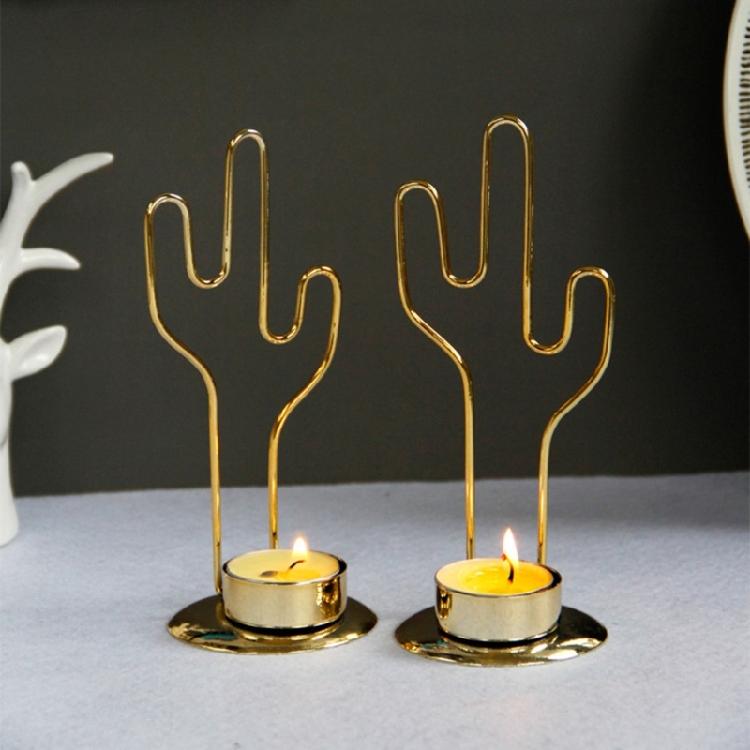 Golden Round Candle Holder Decorative Cactus Shape Iron Candlesticks for Parties