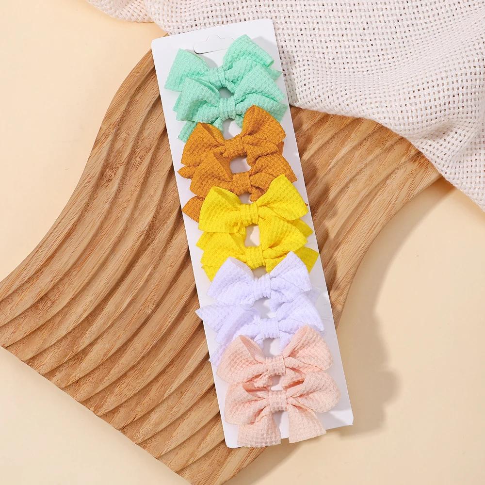 10Pcs/lot Kids Solid Color Ribbon Baby Bows Hair Clips for Baby Girls Handmade Bowknot Hairpin MiNi Barrettes Hair Accessories