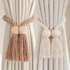1/2/4pcs Magnetic Wooden Tassel Window Curtain Curtain Holdbacks,Bathroom Shower Curtain Accessories,Home Decor Curtain Buckles