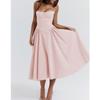 Women's Spaghetti Strap Midi Dress Solid Bustier High Waist Flared Swing Mid-Calf Sundress