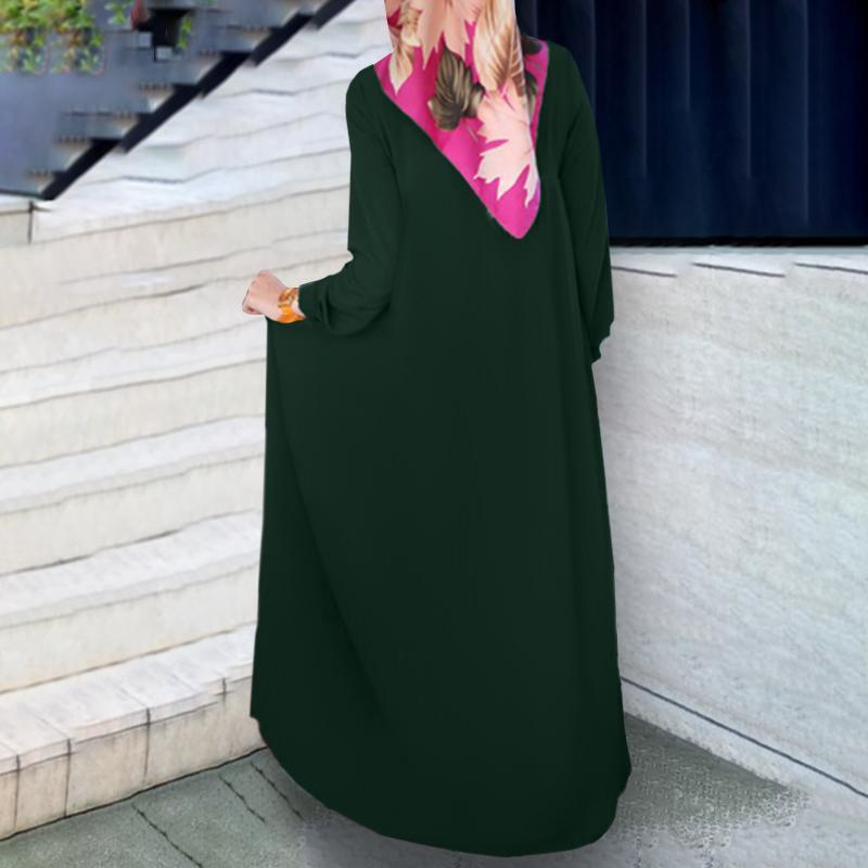 Women's Muslim Wind Temperament Elegant Pleated Dress Solid Color Round Neck Long Sleeve Pleated Dresses
