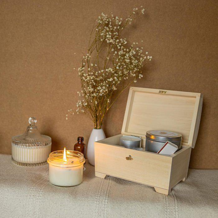 Jewelry Box - Creative Deco - Unpainted - 20x14x12.5 Cm - Storage with Key - Solid Wood