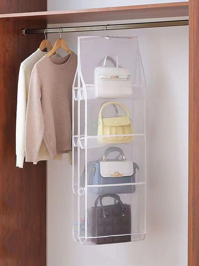Household Mesh Storage Hanging Bag Wardrobe Hanging Multi-layer Pocket Bag Double-sided Transparent Organiser Foldable Dust Bag