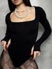 Y2K Square Neck Long Sleeve Bodysuit - Women's Slim Fit Summer Top
