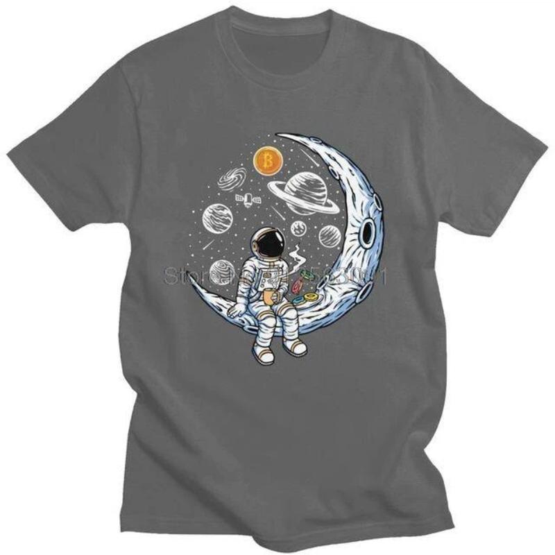 Bitcoin Crypto BTC To The Moon T Shirt Men Cotton T-shirt Streetwear Tshirt Short Sleeve Astronaut Cryptocurrency Tees Tops
