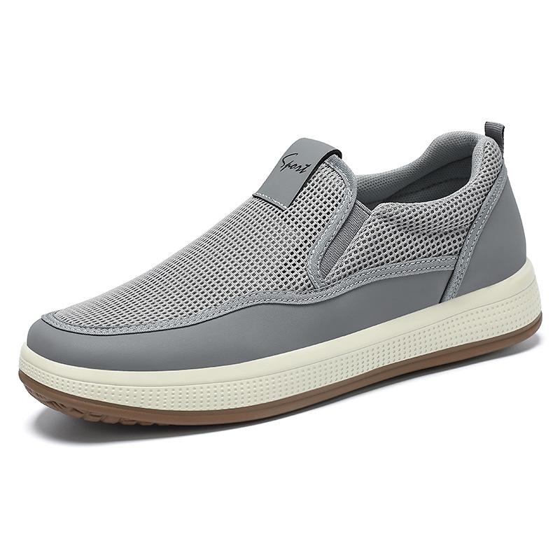 Fashion Men's Low-Top Soft-Soled Casual Shoes Breathable Mesh Comfortable All-Match Flat Shoes PVC Bottom round Toe Non-Slip Summer Shoe