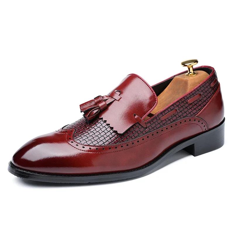 Classic Genuine Leather Loafers Men's Slip-On Dress Shoes Solid Round Toe Oxfords Shoes Men's Genuine Leather Loafers Slip-On