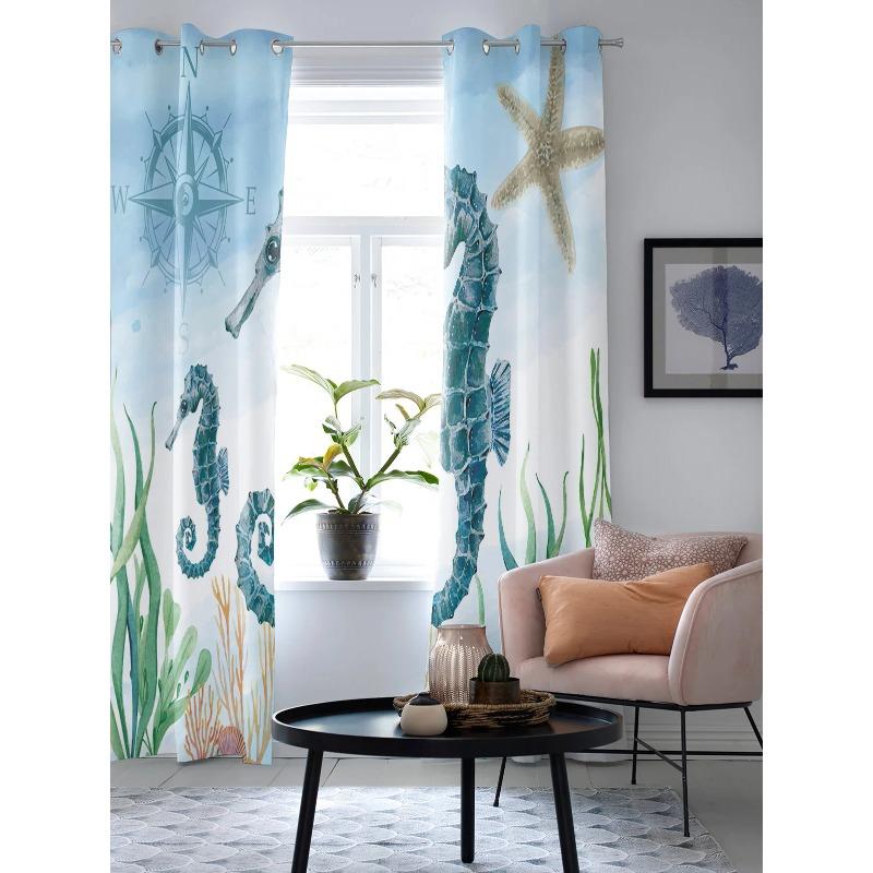 Zwierzę Morskie Konik Morski Algi Zasłony Okienne Zasłony Panelowe do Sypialni Kuchni Salonu Dekoracja Domu na Boże Narodzenie