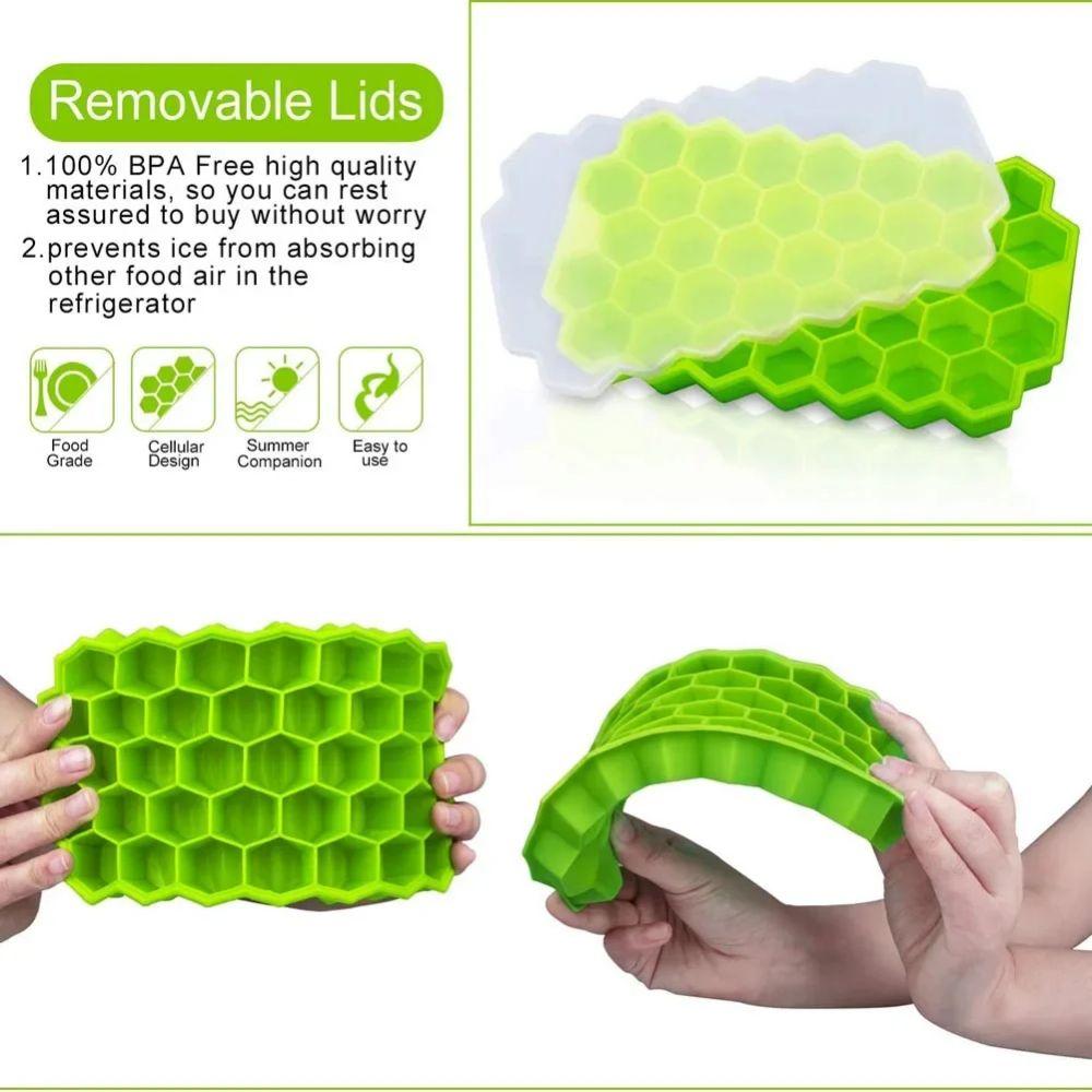 1PC 37Grid  Ice Tray Mold Food Grade Soft Silicone Ice Cube With Cover Honeycomb Washable And Reusable DIY Ice Maker Home Kitchen Tools