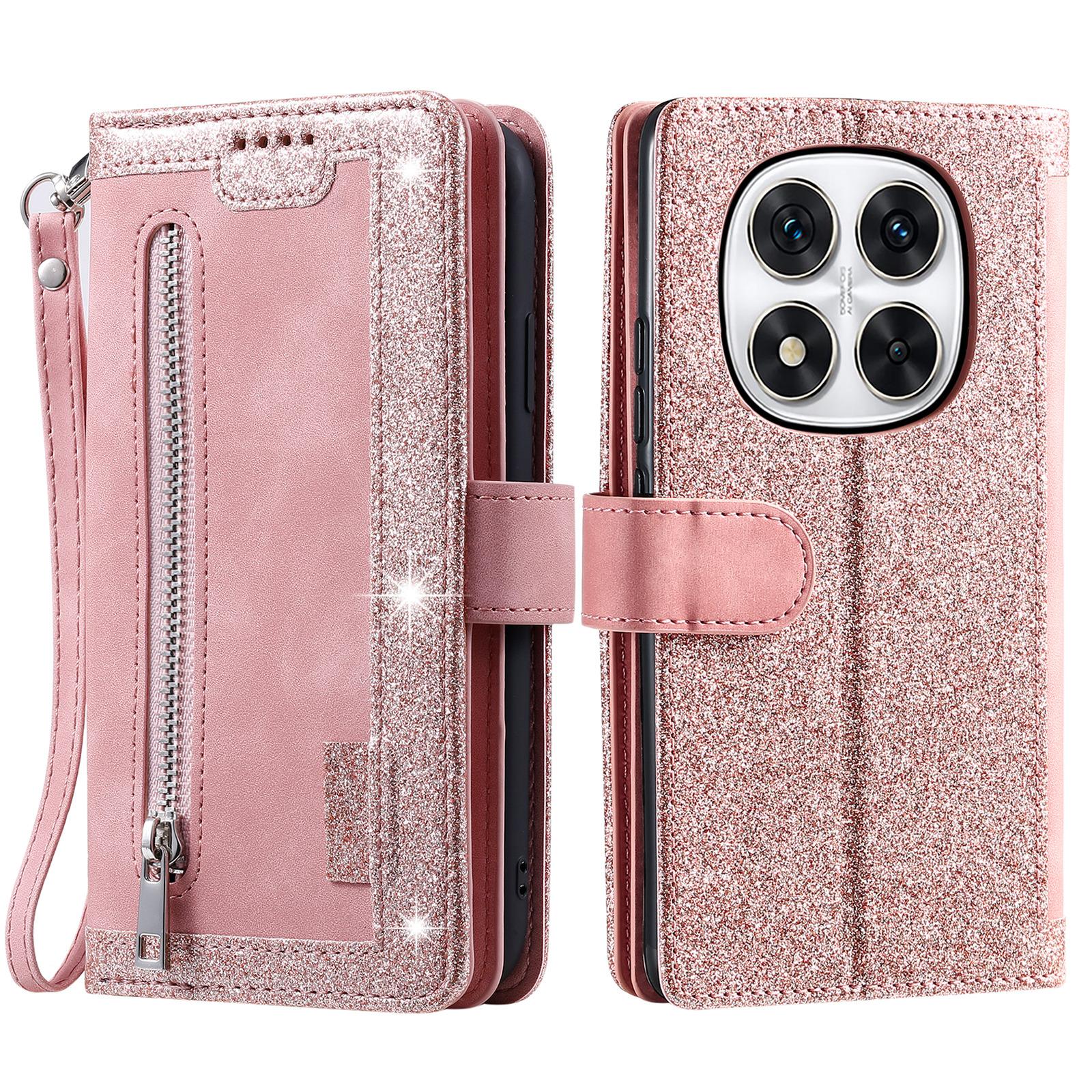 

Phone Case for Xiaomi Redmi Note 14 Pro+ 5G/14 Pro 5G/Poco X7 5G Leather Cover with Zipper Wallet 9 Card Slots Rose Gold