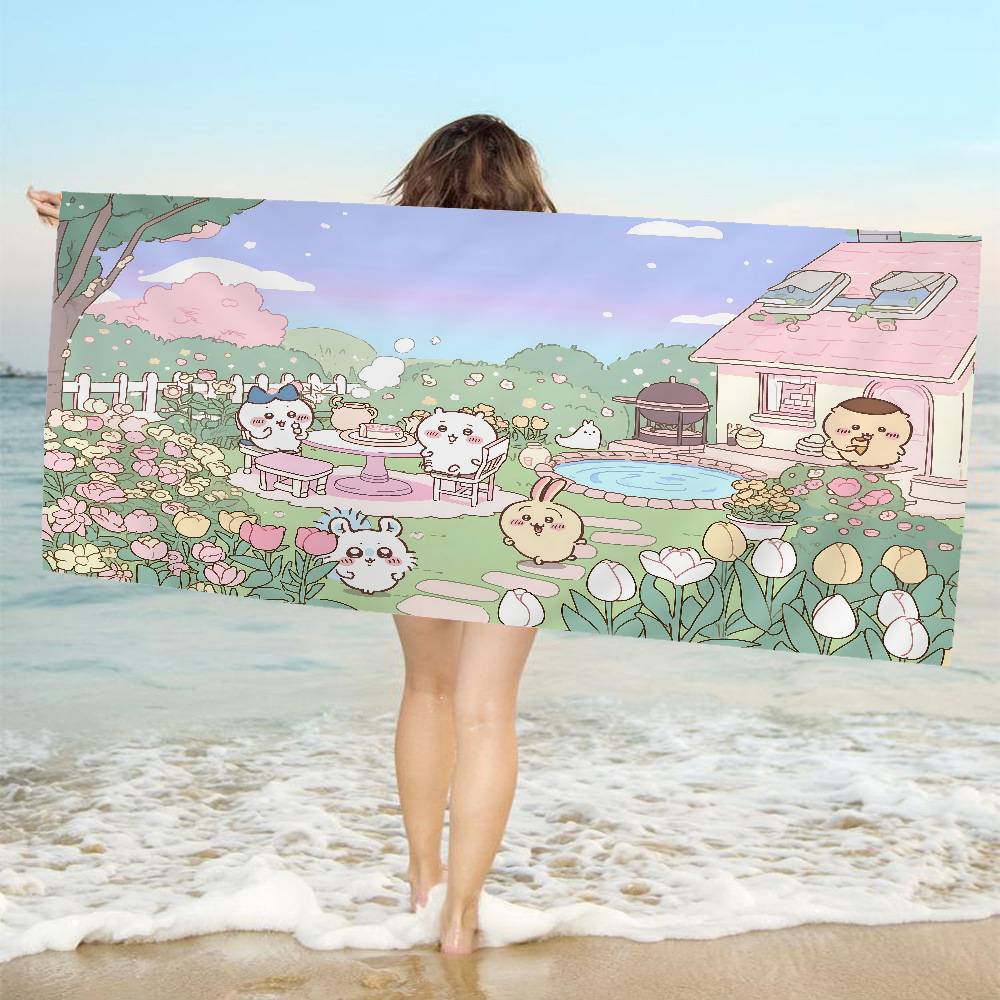 Cute Cartoon C-ChiikawaS Anime Beach Swimming Towel Soft Absorbent Washcloth Children's Gifts for Kids Travel Camping Gym