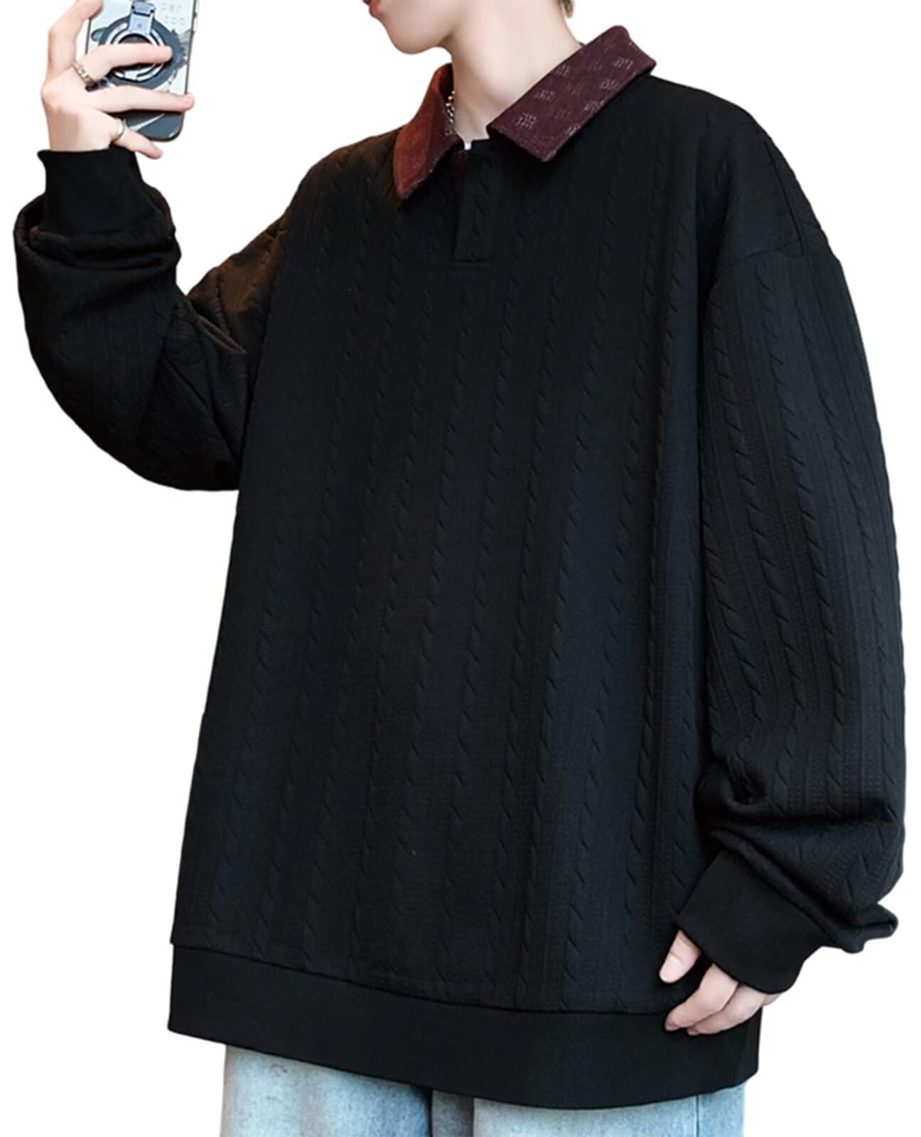 

Bligo Fall Long Solid Large Drop Loose Korean Soft to the Men s Sweatshirt, Collared, Sleeve, Color, Size, Stylish, Popular, Simple, Comfortable,