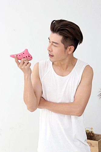 TNG Ocarina, 12-Hole Alto, Pink, Plastic, C Key, AC (with Strap), with Brass Tube, Resin, Pink