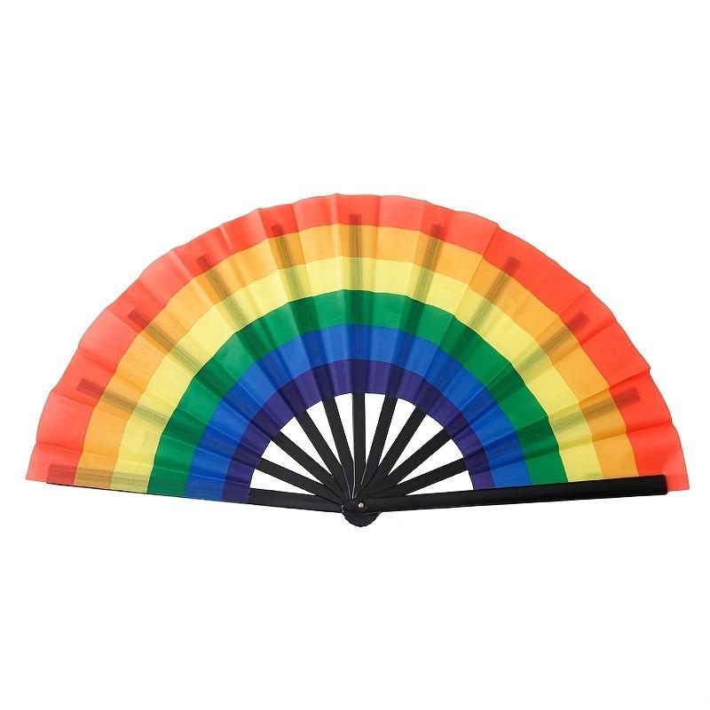 Vibrant Rainbow Folding Fan - Durable, Colorful Handheld Accessory for Pride Parties, Music Festivals & Raves