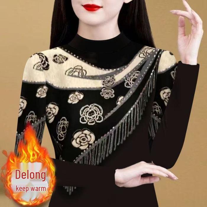 Women's Versatile Double-sided Fleece Shirt: Printed, Loose-Fit Slimming Base Layer for Autumn/Winter