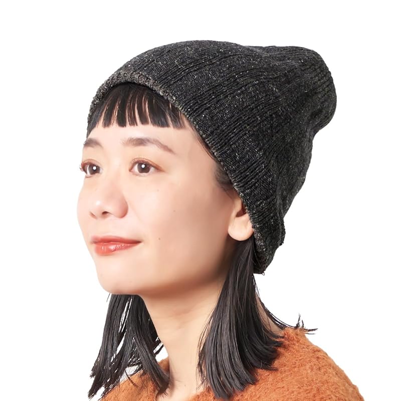 

CHARM made in Japan recycling wool knit hat [ Free size/black x gray ] Fashionable reversible hat autumn/winter