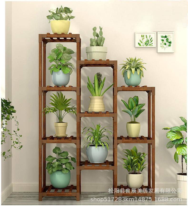 Solid Wood Minimalist Stable Balconysucculent Storage Shelf Multi-layer Flower Pot Rack Waterproof Green Bonsai Trellis