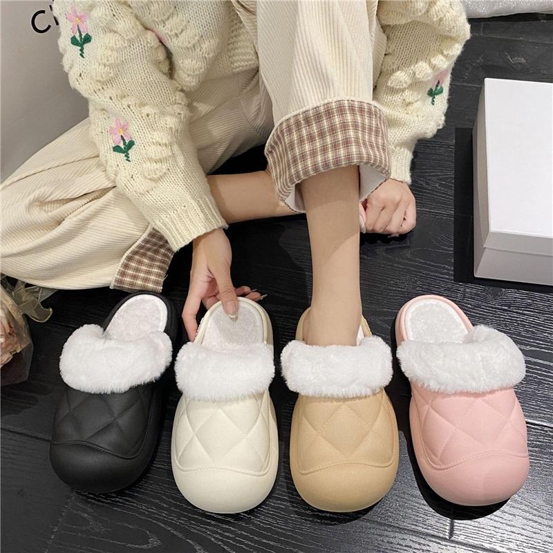Autumn And Winter Women's Indoor Warm Soft Bottom With Velvet Toe Cotton Slippers