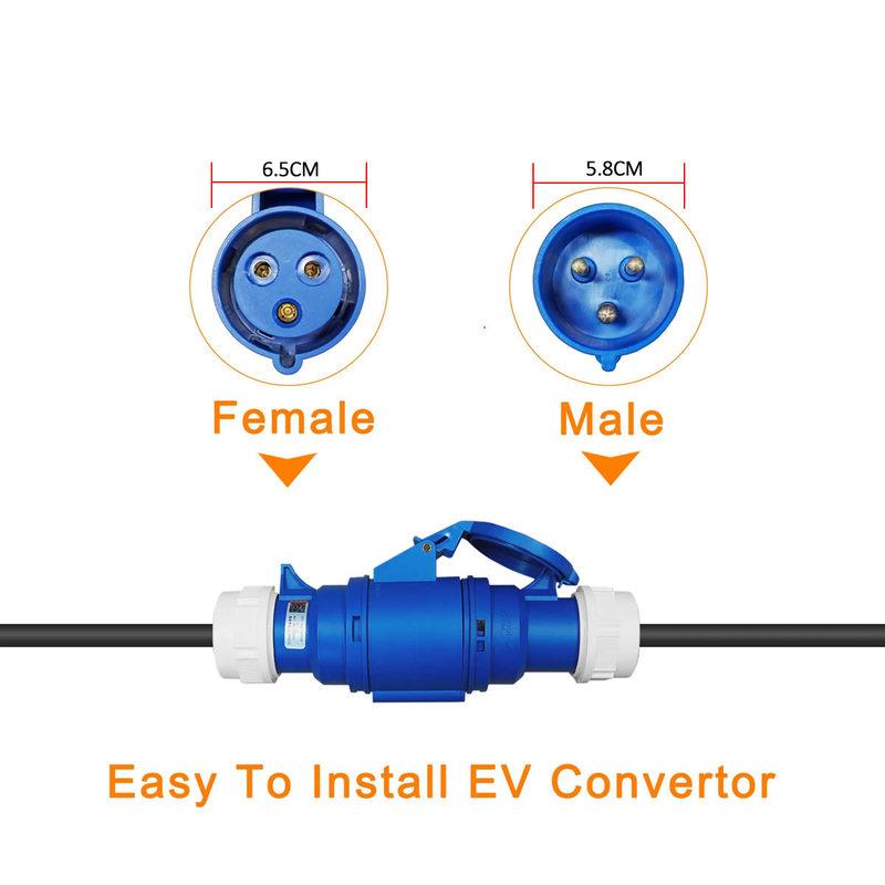 1-phase Blue Female CEE 32A Socket To 20A Brazilian Plug Adapter 7KW 32A To 3.5KW 16A Portable Electric Vehicle Charging Adapter