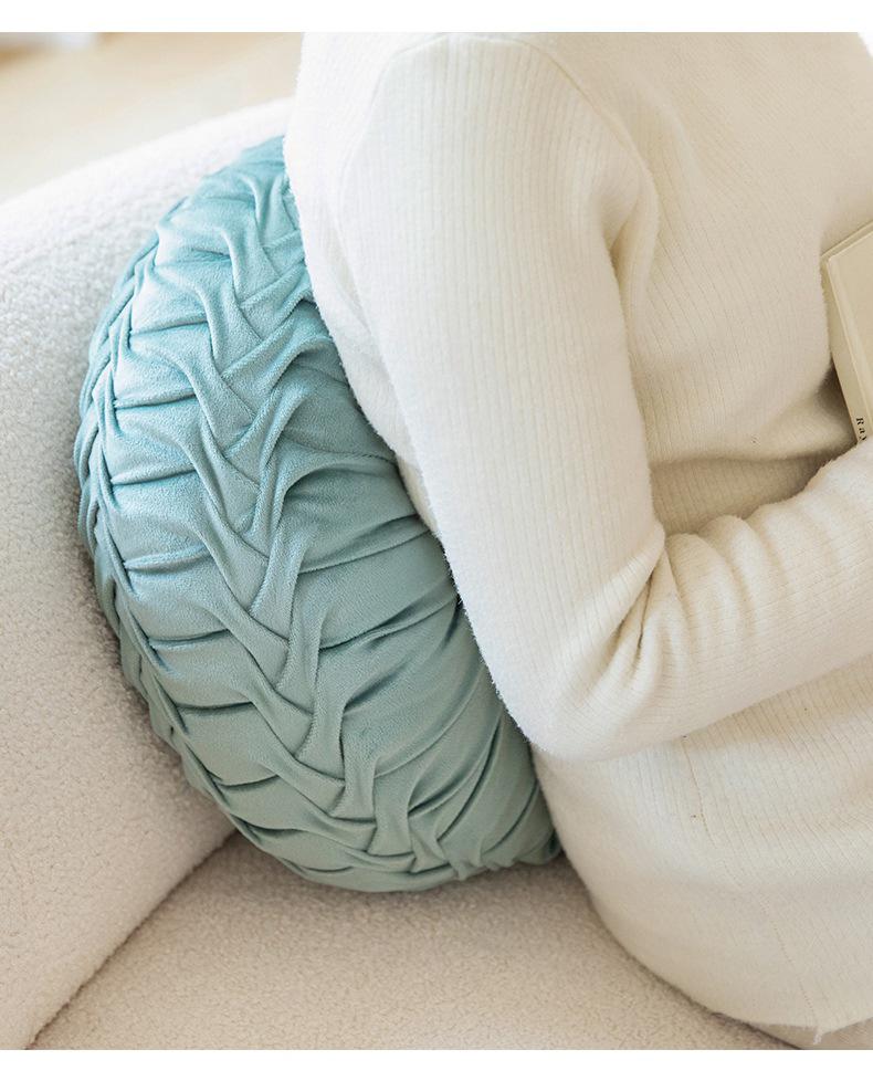 Nordic Minimalist Round Cream Plush Embroidered Throw Pillow for Sofa