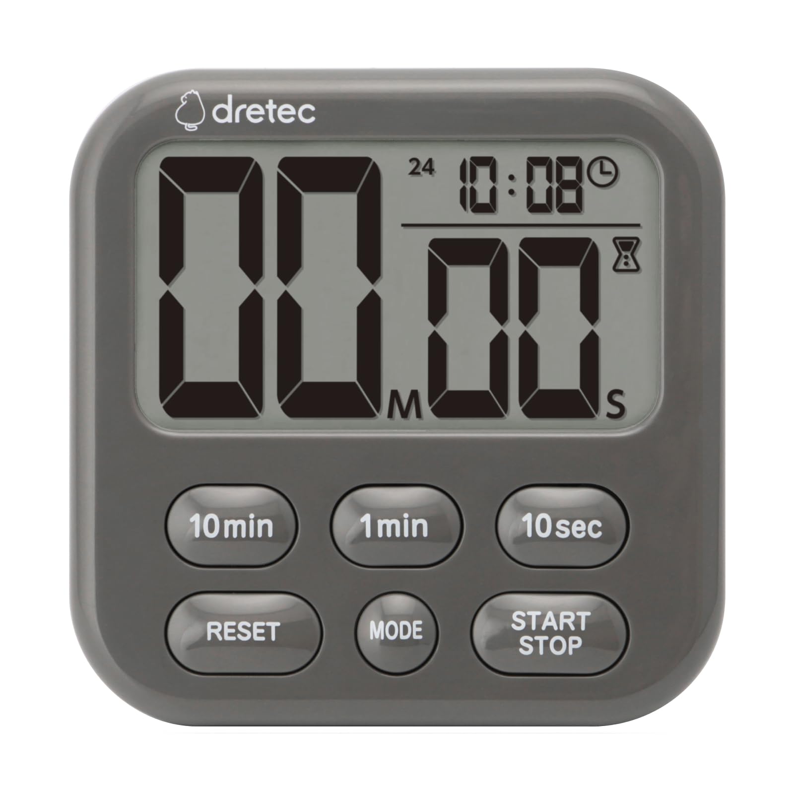 

Dretec Timer, Large Screen, No Switching Required! Displays Clock and Timer on One Screen, Ideal for Studying and Kitchen, Shabon 6, Dark Gray