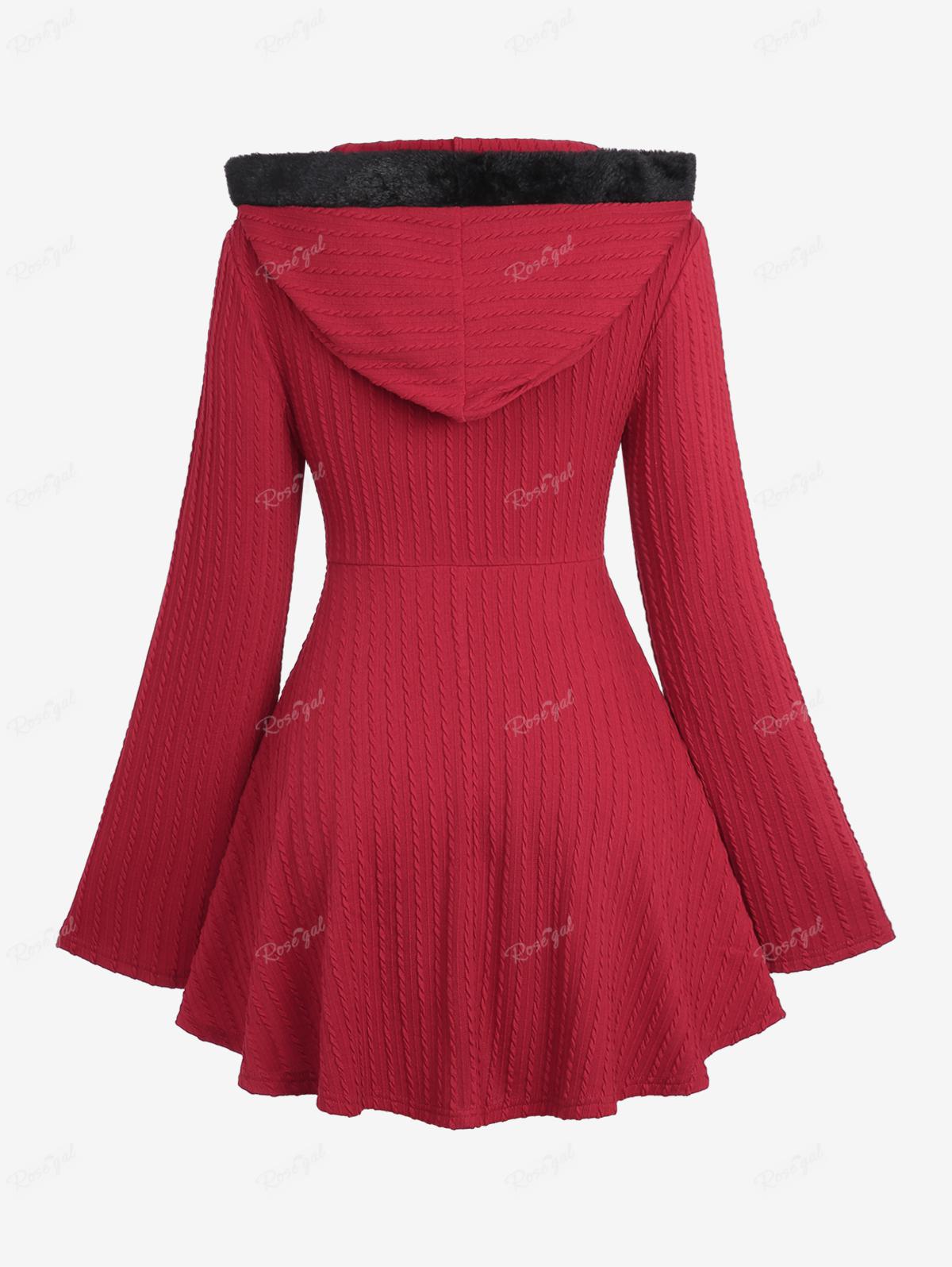 Rosegal Plus Size Fur Trim Panel Fluffy Ball Drawstring Textured