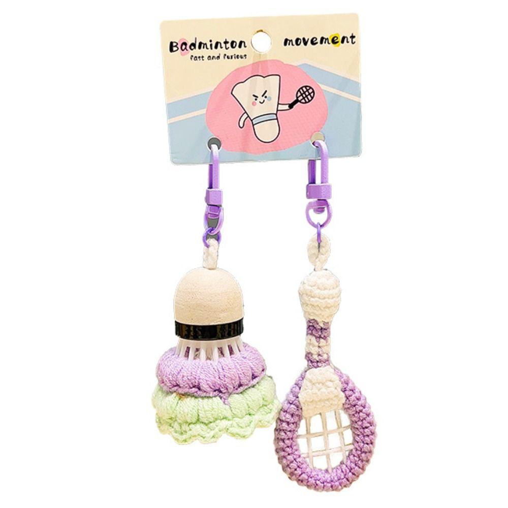 Shuttlecock Knitted Badminton Keychain Battledore Badminton Racket Bag Pendant   Earphone Case