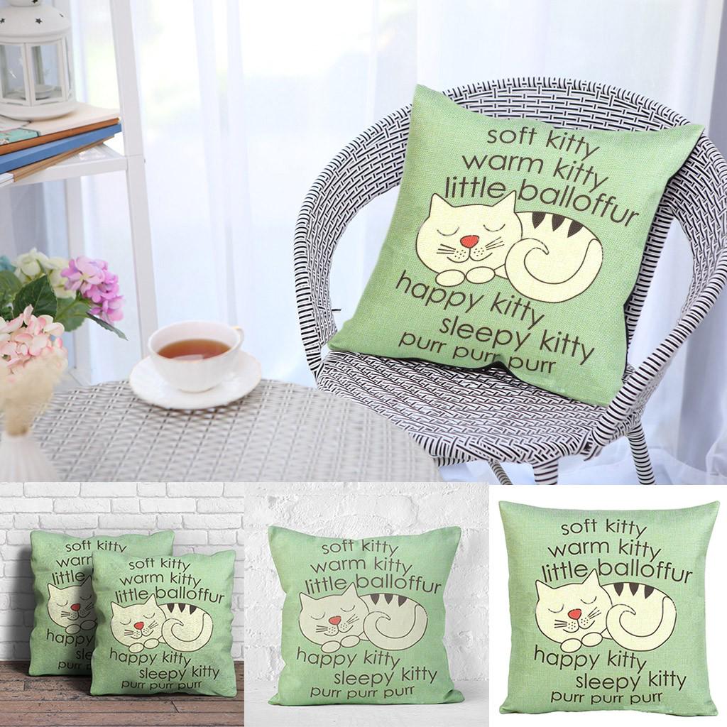 

Happy Sleepy Print Cat Pillowcase Cushions Sofa Decorative Gift 18x18inch