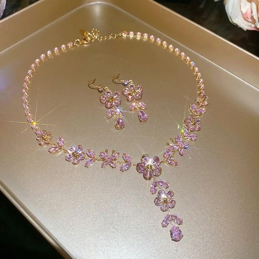 Exquisite Zircon Necklaces Sweet Jewelry Set Niche Clavicle Chain  Jewelry Accessories