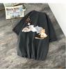 Cat Print Cartoon Trendy Brand Cute Short-Sleeved Hong Kong Style T-Shirt Boys Summer Trend Loose And Versatile Couple Clothes