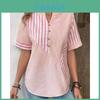 Women Cotton Linen Asymmetrical Striped Shirt With Vneck For Casual Office Wear