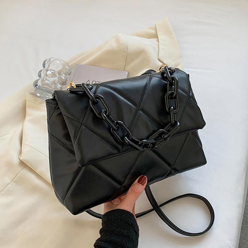 Vintage PU Leather Shoulder Bags For Women Large Capacity Crossbody Bag Chains Decor Female Messenger Handbags Tote