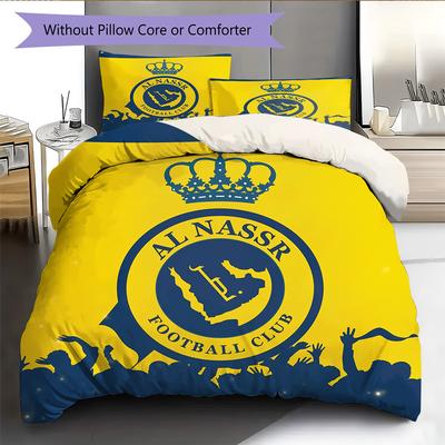 Al Nassr FC Juego de Colcha con Estampado Ropa de Cama Decoración del Hogar Regalo (1 funda nórdica + 2 fundas de almohada sin relleno.)