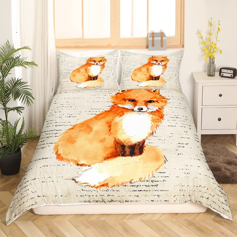 Fox Print Comforter Cover Bedding Set For Boys Girls Children 3D Animal Theme Duvet Cover Room Decor Full Size Quilt Cover 3Pcs