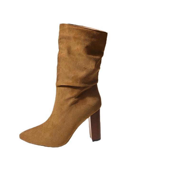 Size 35-43 Fashion Boots for Women 2025 New Spring and Autumn Collection Thick Heel Pointed Mid Heeled Boots High Heel Boots