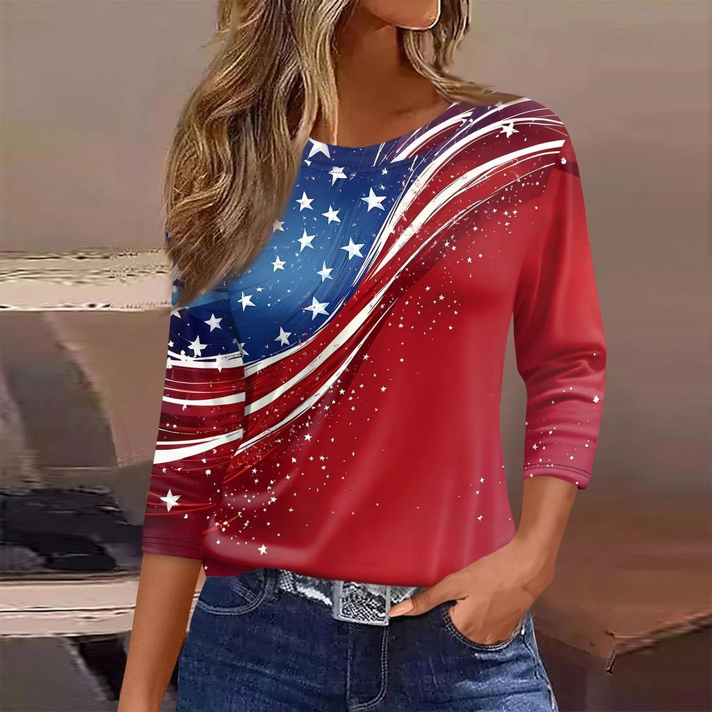 Damen T-Shirt Print 3/4 Ärmel Alltagsmode Basic Rundhals Reguläres Oberteil