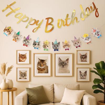 Cartoon Pattern Happy Birthday Banner Cute Animal Paper Pet Theme Banner DIY Decoration Lucky Hanging Flag
