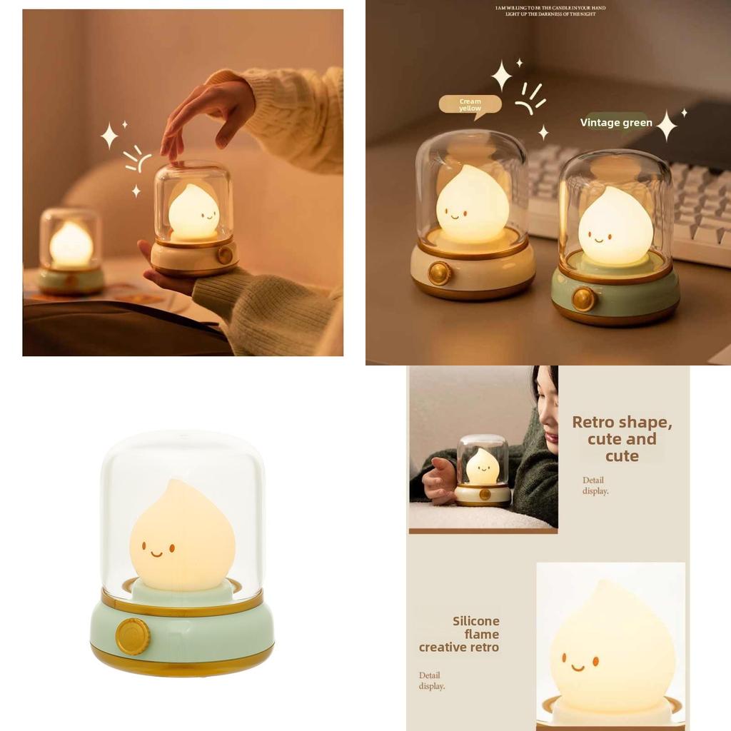 Cute Bedside Flame Shape Night Lamp With Soft Glow Rechargeable Battery For Kids Sleep Aid